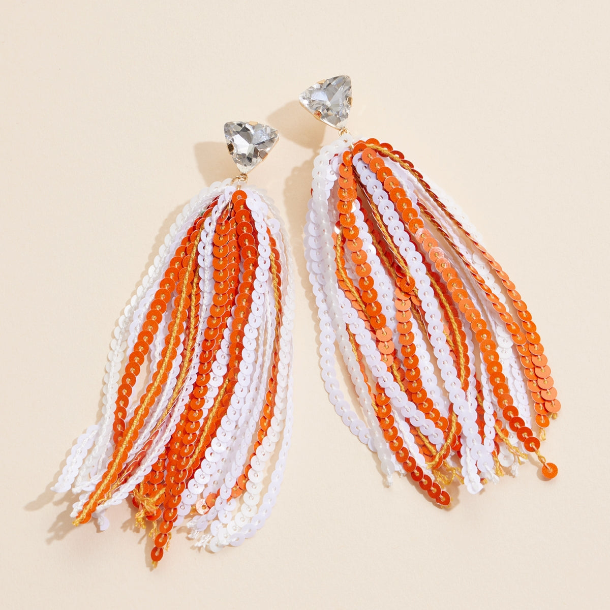 Sequined Tassels Glass Charm Dangling Earrings