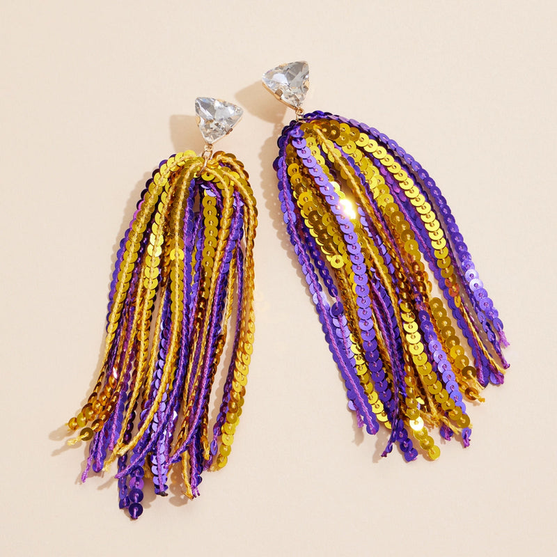 Sequined Tassels Glass Charm Dangling Earrings