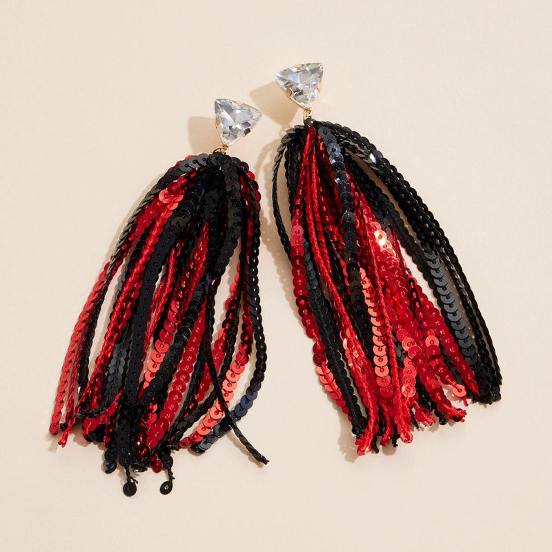 Sequined Tassels Glass Charm Dangling Earrings