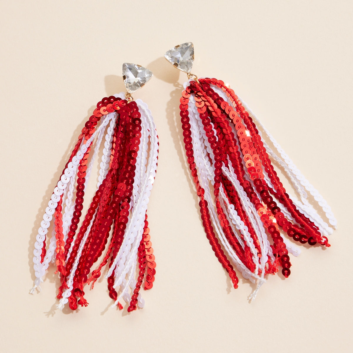 Sequined Tassels Glass Charm Dangling Earrings