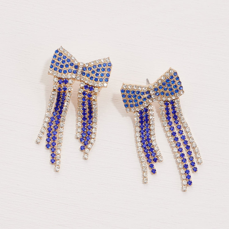Bow Fringes Rhinestones Earrings