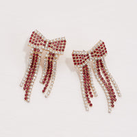 Bow Fringes Rhinestones Earrings