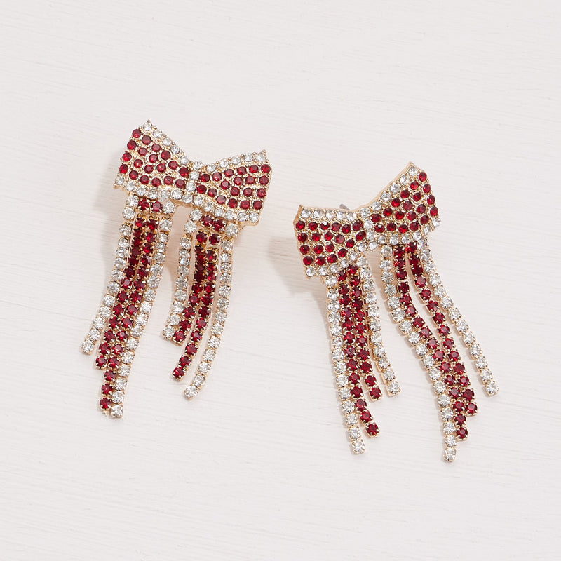 Bow Fringes Rhinestones Earrings