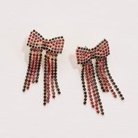 Bow Fringes Rhinestones Earrings
