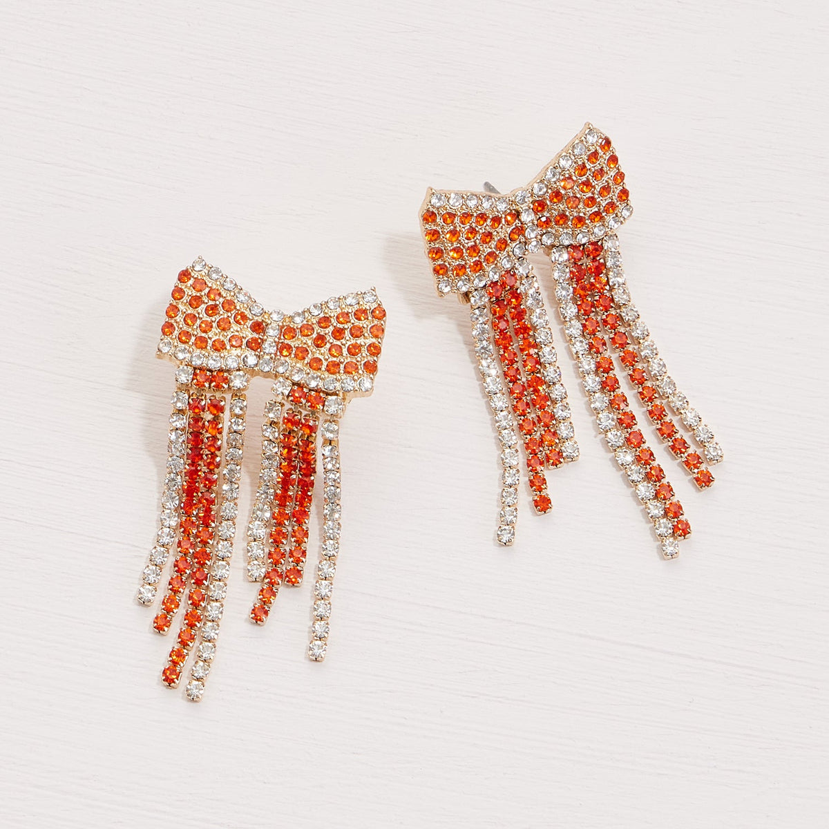 Bow Fringes Rhinestones Earrings
