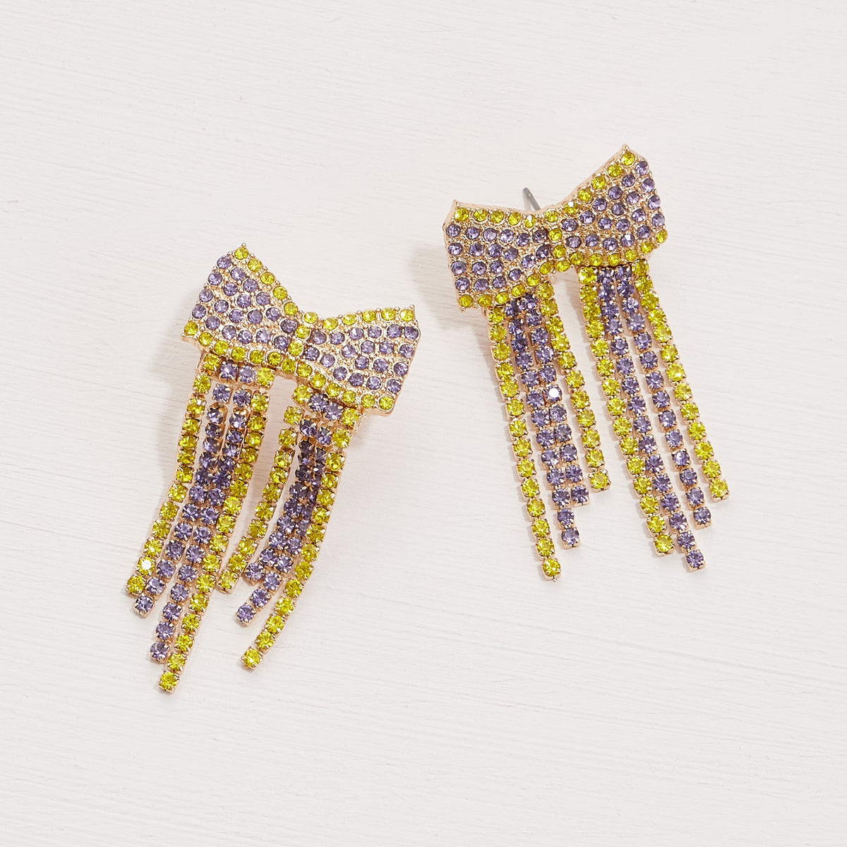 Bow Fringes Rhinestones Earrings