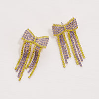 Bow Fringes Rhinestones Earrings