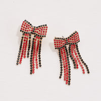 Bow Fringes Rhinestones Earrings