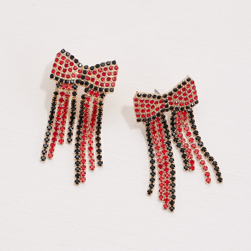 Bow Fringes Rhinestones Earrings