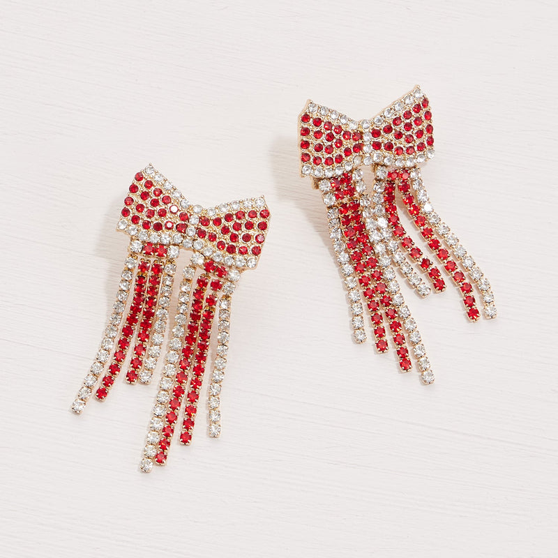 Bow Fringes Rhinestones Earrings