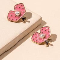 18K Enamel Pickleball Pearl Stud Earrings | Sports Jewelry