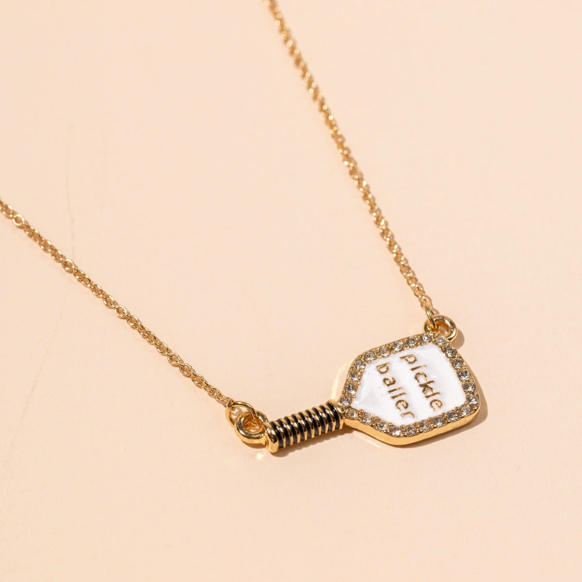 18K Gold Enamel Pickleball Paddle Necklace | Sports Jewelry