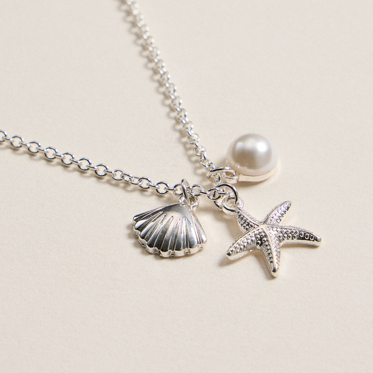 Seashell and Starfish Charm Necklace with Pearl