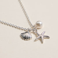 Seashell and Starfish Charm Necklace with Pearl