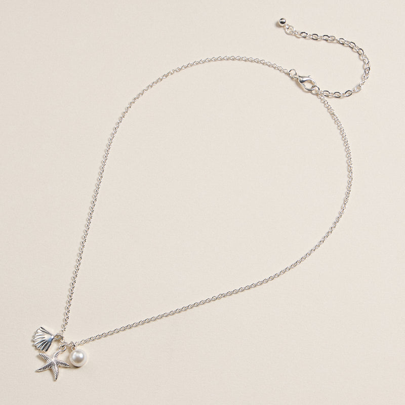 Seashell and Starfish Charm Necklace with Pearl