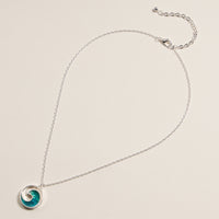 Wave Enamel Pendant Necklace in Silver Tone