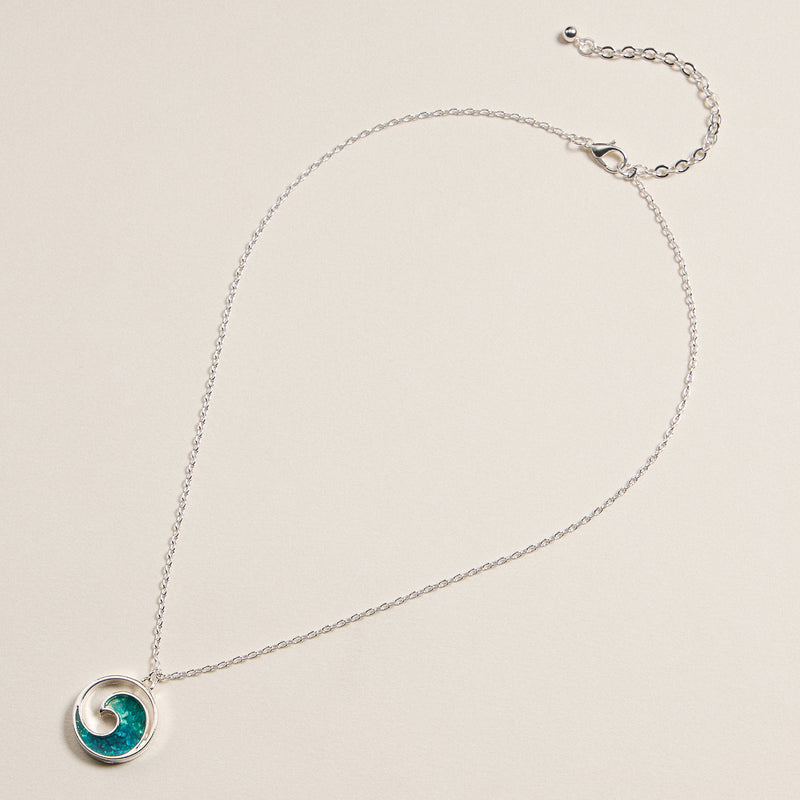 Wave Enamel Pendant Necklace in Silver Tone