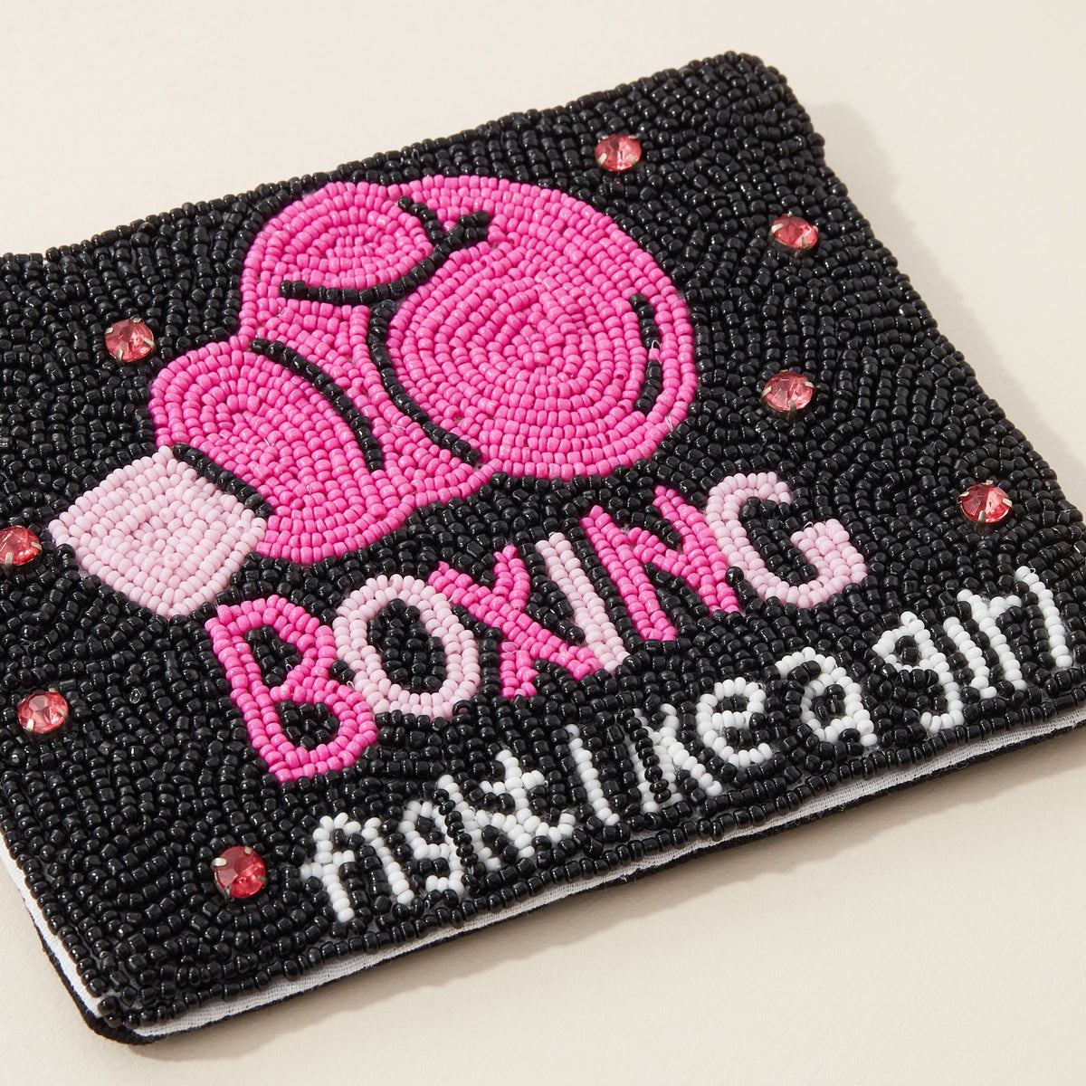 BOXING Pink Ribbon Seed Bead Canvas Pouch