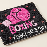 BOXING Pink Ribbon Seed Bead Canvas Pouch