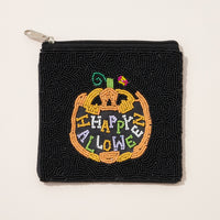 Happy Halloween Pumpkin Seed Bead Canvas Pouch