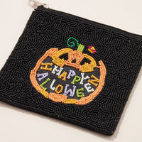 Happy Halloween Pumpkin Seed Bead Canvas Pouch