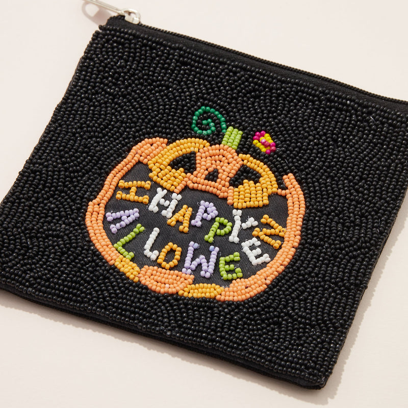 Happy Halloween Pumpkin Seed Bead Canvas Pouch