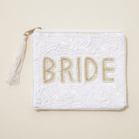 BRIDE AB Stone Seed Bead Canvas Pouch with a Tassel