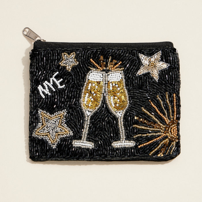New Year's Eve Beaded Clutch – Sparkling Champagne Toast Party Pouch