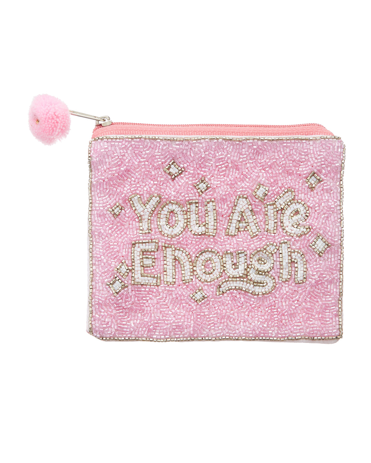 You Are Enough Pink Beaded Inspirational | Coin Pouch