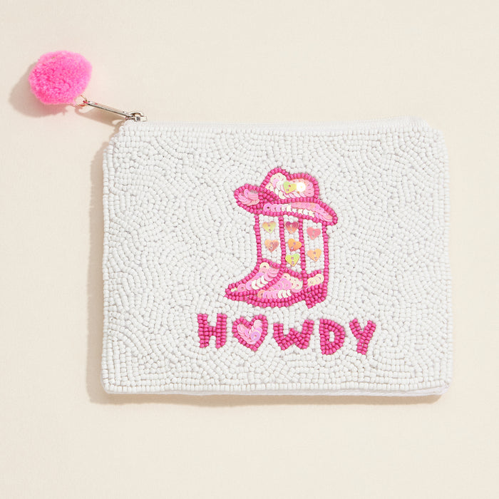 Pink Western Beaded Pouch – Howdy Cowboy Boot & Hat Clutch