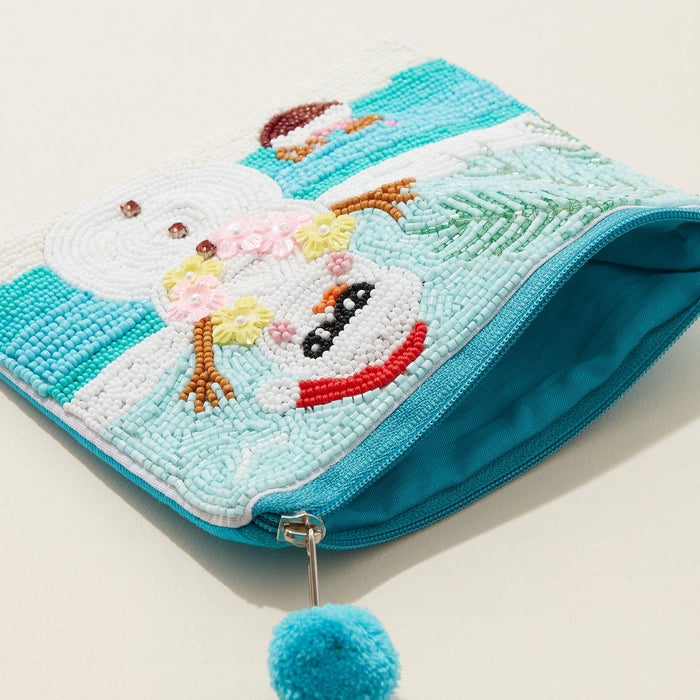 Seed Beaded Tropical Snowman Coin Pouch | Beach Christmas Zip Wallet