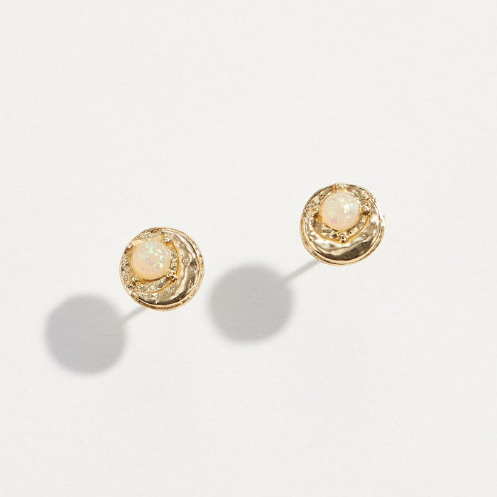 Dainty Opal Crescent Stud Earrings