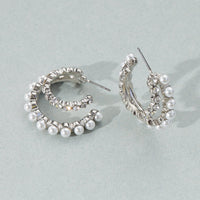 Stud Dot Pearl Hoop Earrings