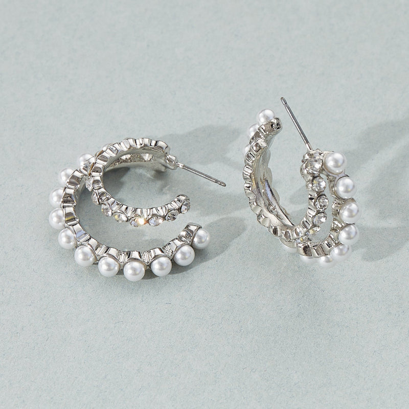 Stud Dot Pearl Hoop Earrings