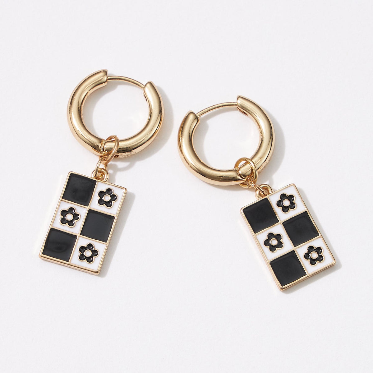 Square Checkered Huggie Earrings