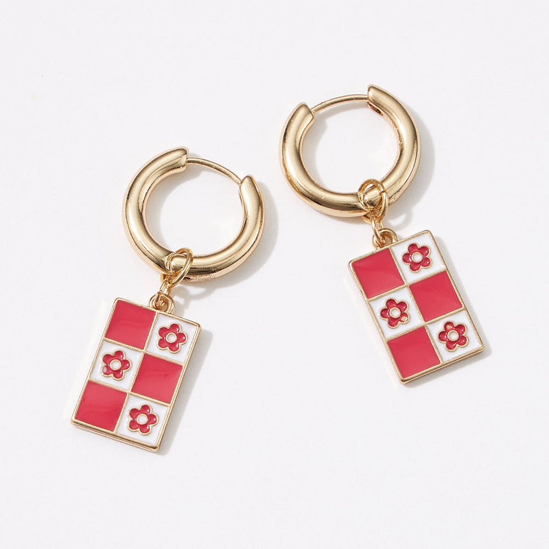 Square Checkered Huggie Earrings