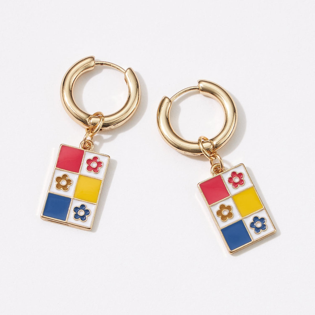Square Checkered Huggie Earrings