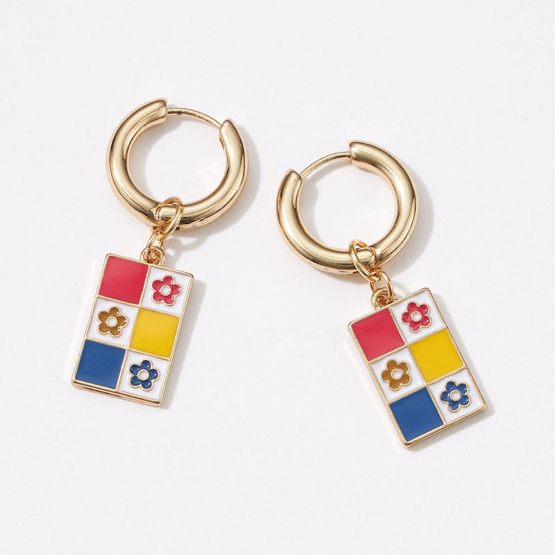Square Checkered Huggie Earrings