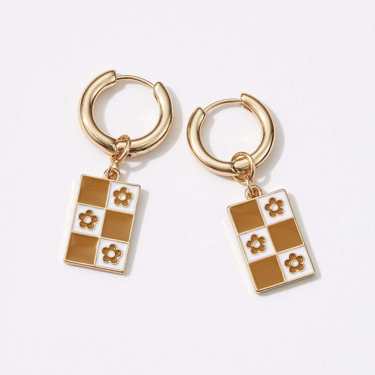 Square Checkered Huggie Earrings
