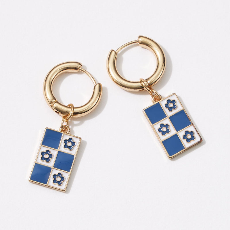 Square Checkered Huggie Earrings