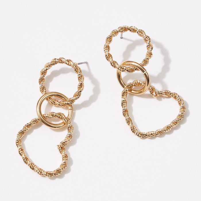 Twisted Metal Heart Shaped Stud Earrings