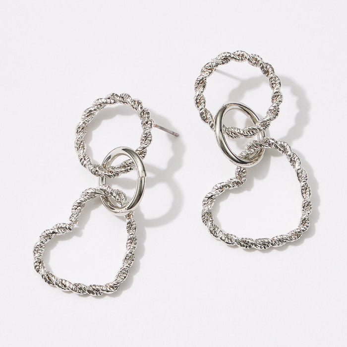 Twisted Metal Heart Shaped Stud Earrings