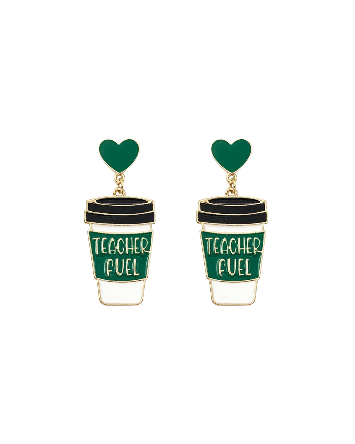 Teacher Fuel Coffee Cup Heart Drop Earrings
