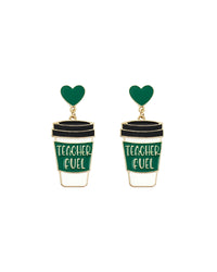 Teacher Fuel Coffee Cup Heart Drop Earrings