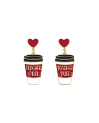 Teacher Fuel Coffee Cup Heart Drop Earrings