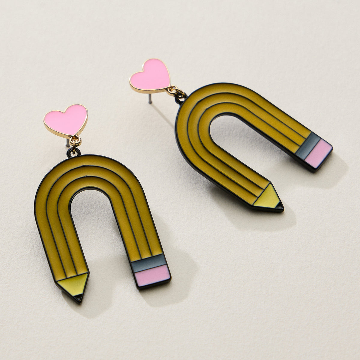 Heart Stud Enamel Pencil Drop Earrings