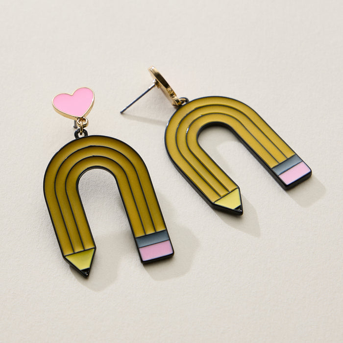 Heart Stud Enamel Pencil Drop Earrings