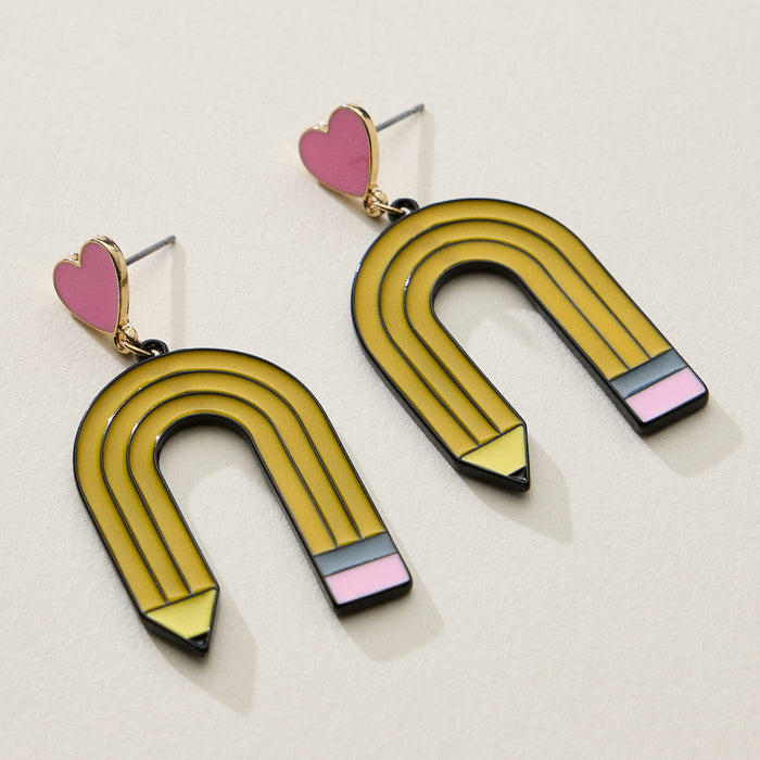 Heart Stud Enamel Pencil Drop Earrings