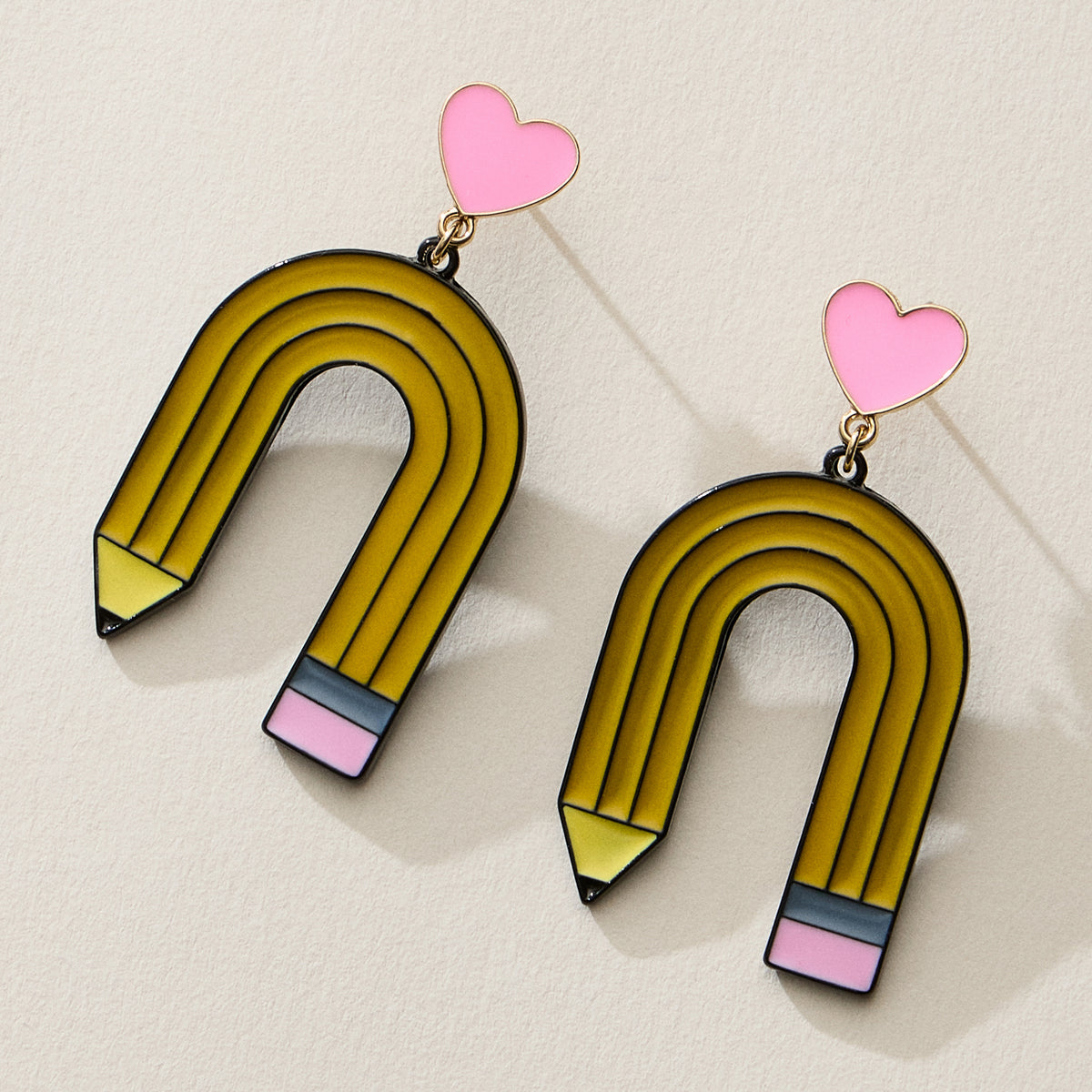 Heart Stud Enamel Pencil Drop Earrings