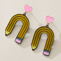 Heart Stud Enamel Pencil Drop Earrings